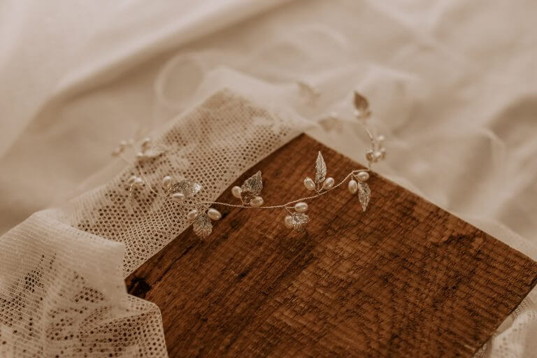 Silberfarben Haarschmuck Braut Boho Blätter Perlen