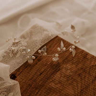 Silberfarben Haarschmuck Braut Boho Blätter Perlen