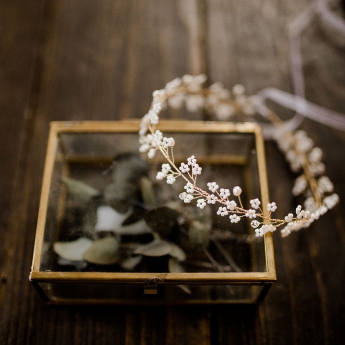 Braut Haarschmuck mit Kristallperlen Gold für Boho Vintage Hochzeit