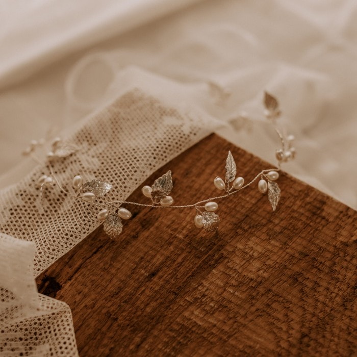 Silberfarben Haarschmuck Braut Boho Blätter Perlen Silberfarben Haarschmuck Braut Boho Blätter Perlen